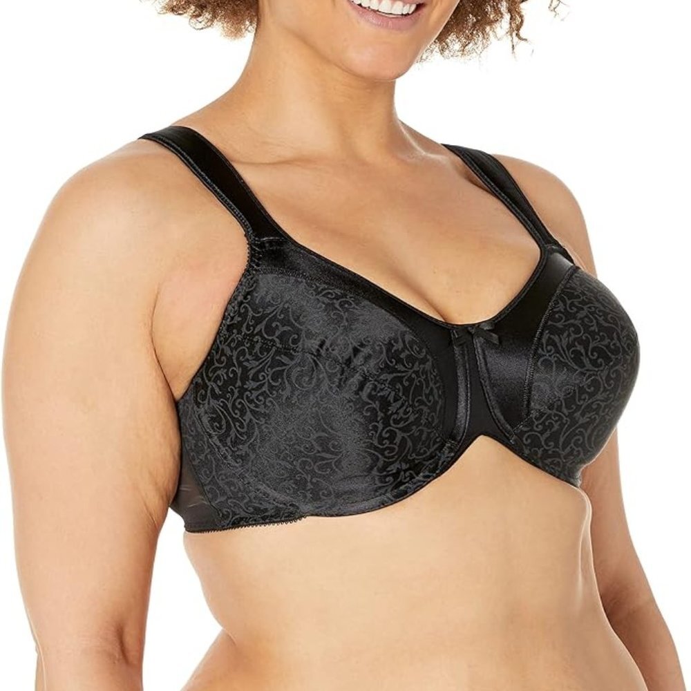 Bali Satin Tracings Minimizer Bra Style DF3562 Black 34D NWT